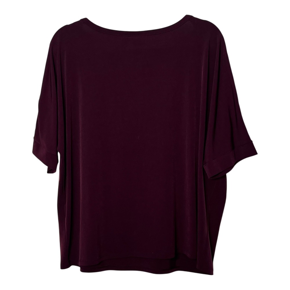Chico's Womens Size 3 Plum Burgundy Zipper Shoulder Short Sleeve Blouse Top - Picture 2 of 7
